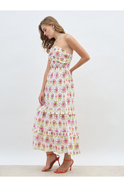 Styli All-Over Print Halter Neck Tiered Maxi Dress