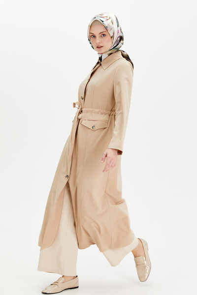 Setrms Parçalı Kuşaklı Tesettür Pardösü