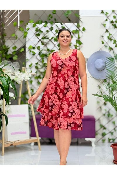 Punta Otantik Nc50132 Italian Cotton Linen Sleeveless Dress Red