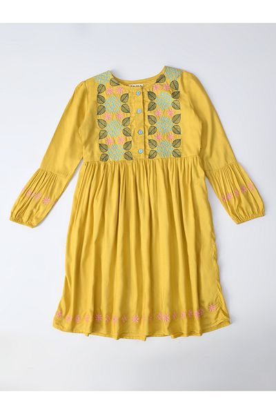 Bella Moda By Styli Embroidered 3/4 Sleeves Cotton Dress with Button Front