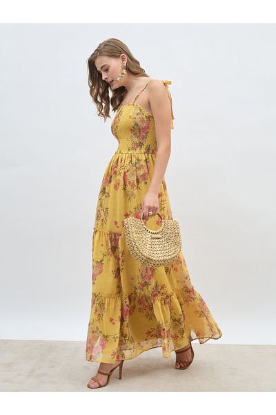 Styli Tie Strap Floral Tiered Maxi Dress
