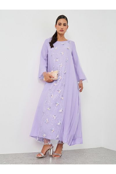 Keenly By Styli Embroidered Butterfly Detail A-Line Maxi Dress