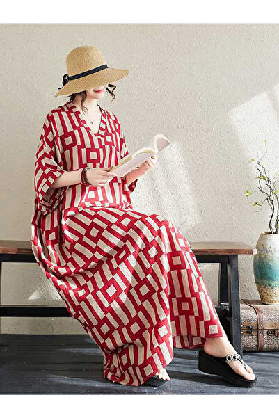 Take Two By Styli Women Geometric Print V Neck Short Sleeve Kaftan