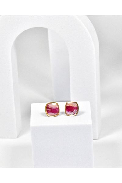 NARRU Handmade NARRU earrings, square, 1.2 mm, Pink and gold, Xeni