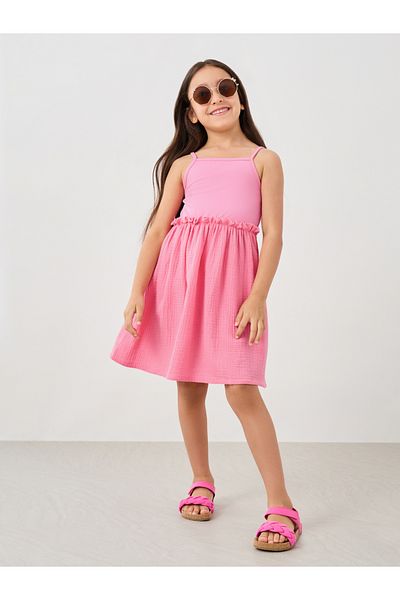Styli Girls Textured Square Neck Strappy Dress