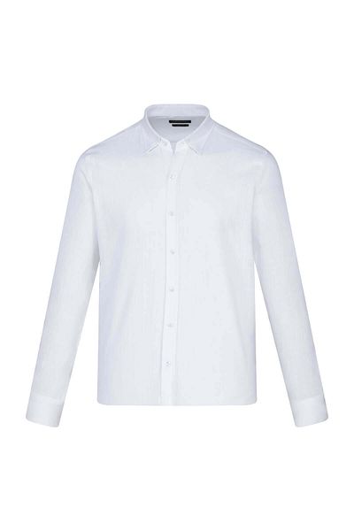 Hatemoğlu White Comfort Fit 100% Cotton Button-Down Collar Long Sleeve Casual Shirt