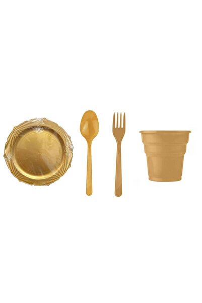 omeyva Dayanıklı Mika Plastik Altın Sorfa Piknik Seti - 48 Kişilik Tabak Bard...