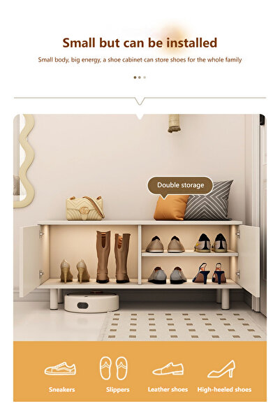 sharpdo Cream Style Multifunctional Household Entrance Shoe Cabinet Bench 100*34*45CM