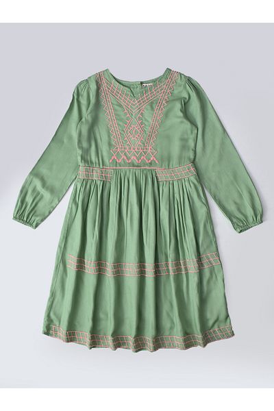 Bella Moda By Styli Embroidered Notch Neck Knee-Length Dress