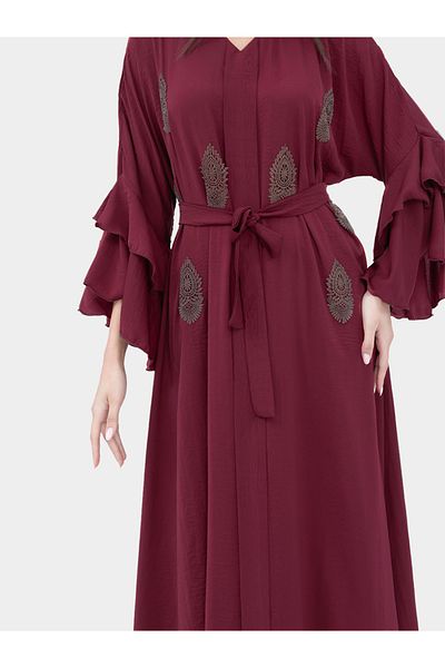 Elena by DStyle Ruffled Sleeve V-Neck Lace Detail A-Line Jalabiya