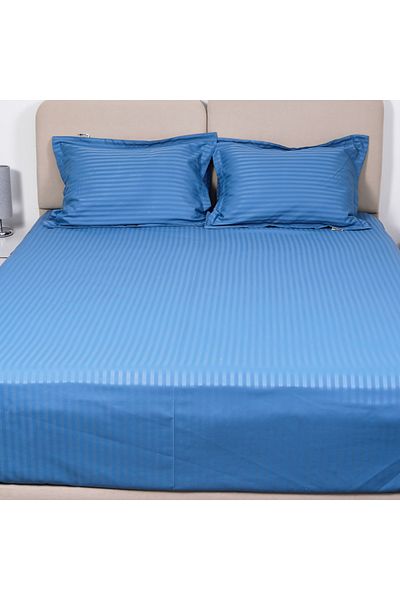 Bed N Home SA Fitted bed sheet set,100%Egyptian cotton, 350TC, Stripe, 1cm,Blue ,2pillowcases. 140x200cm