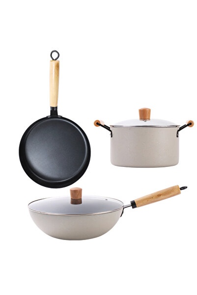 sharpdo 5-Piece Medical Stone Non-Stick Pot Set Wok Soup Pot Frying Pan 22/26...