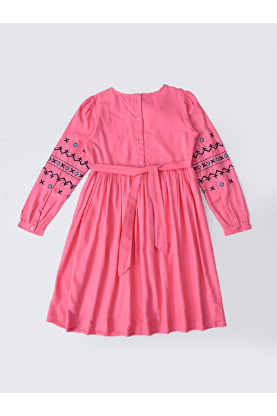 Bella Moda By Styli Embroidered Tie-Up Neck Knee-Length Dress