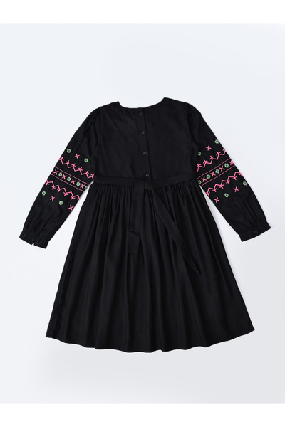 Bella Moda By Styli Embroidered Notch Neck Knee-Length Dress