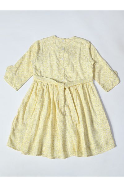 Bella Moda By Styli Lemon Print Gathered Cotton Dress with Bow Detail