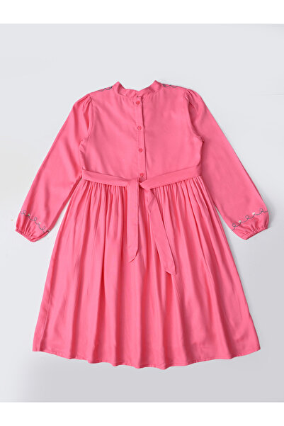 Bella Moda By Styli Embroidered Tie-Up Neck Knee-Length Dress