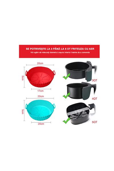 K KATHODE Set 2 Tavi Airfryer, Silicon, Poate Fi Reutilizat Si Usor De Curatat, 20X17X5Cm, Albastru/Rosu