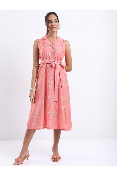 Vishudh By Styli Floral Printed Tie Up Detail A-Line Midi Dress