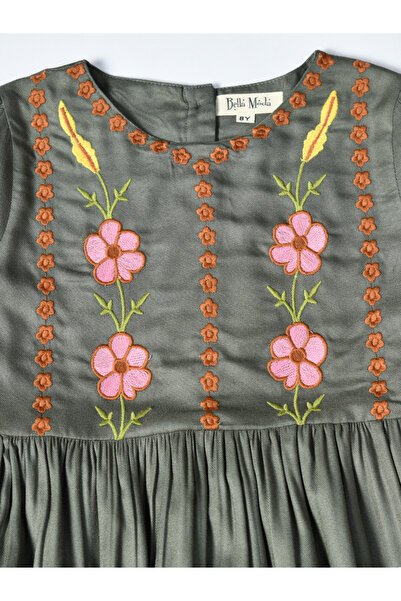 Bella Moda By Styli Floral Embroidered Round Neck Knee-Length Dress