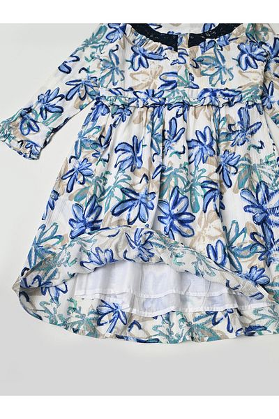 Bella Moda By Styli All-Over Floral Print Lace Insert Cotton Dress with Lining