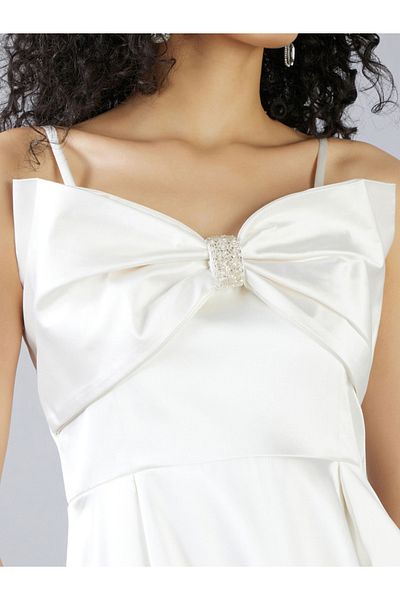 Mish By Styli Solid Bow Detail Strappy A-Line Maxi Dress