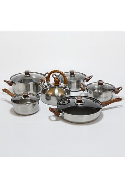 sharpdo 6-Piece Set of Pot Wooden Handle with Kettle Pot Set of Kitchen Cooking Pot Set