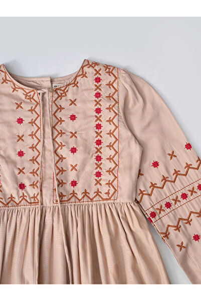 Bella Moda By Styli Embroidered Tie-Up Neck Knee-Length Dress