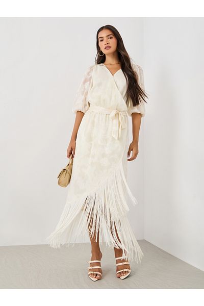 Styli Self Design Elbow Sleeves Wrap Maxi Dress