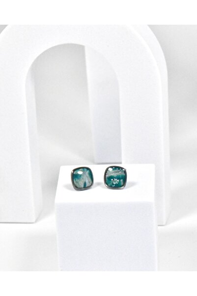 NARRU Handmade NARRU earrings, square, 1.2 mm, turquoise and silver, Xeni