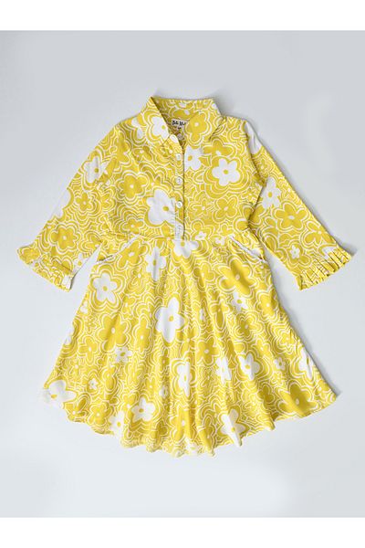 Bella Moda By Styli Floral Print Collared Buttoned Knee-Length Dress