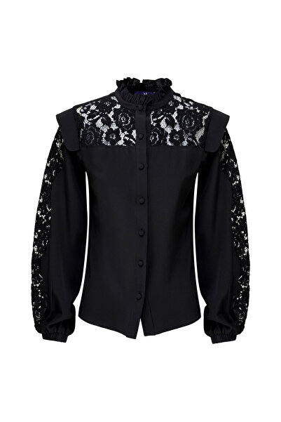 MARALIANA Lace Dantelli Uzun Kollu İpek Bluz