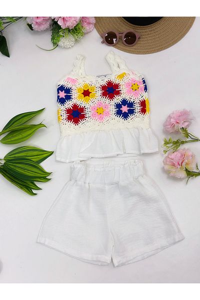 YEDİLALE Linen Knitted Double Set with Straps [3\10 Age Range]