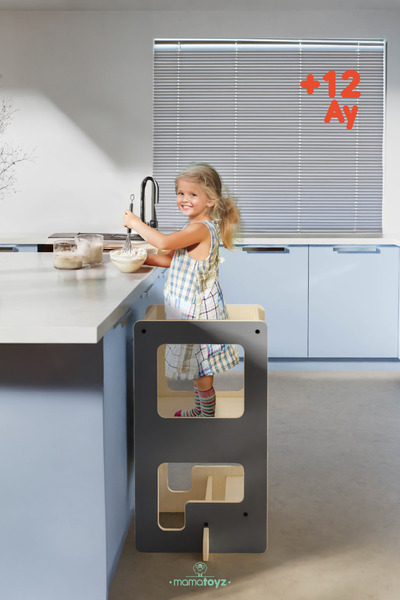 MAMATOYZ Flip | Gri 3'ü 1 Arada Öğrenme Kulesi & Aktivite Masası & Yazı Tahtası