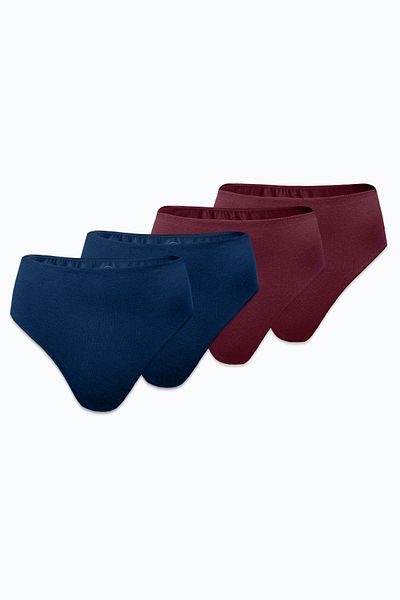 Malabadi Women's Burgundy Navy Blue 4 Pack Modal High Waist String Thong 4m178