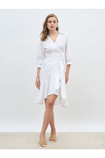 Styli Plain Shirt Collar Wrap Midi Dress