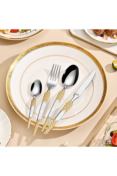 Sunhome 24-Piece Stainless Steel Cutlery Set Gold