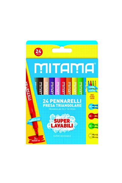 Mitama Set de 24 markere colorate ergonomice Mitama, lavabile, formă triunghi...