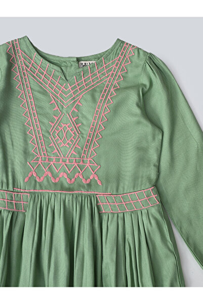 Bella Moda By Styli Embroidered Notch Neck Knee-Length Dress