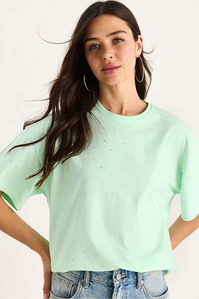 Bianco Lucci Women's Sequin Detailed Crew Neck Short Sleeve T-Shirt 3028 60283149