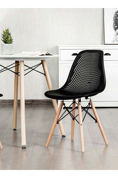 Taimi Plastic Chair with Wooden Legs for Office Dining Kitchen Living Room Black 70x40x40cm