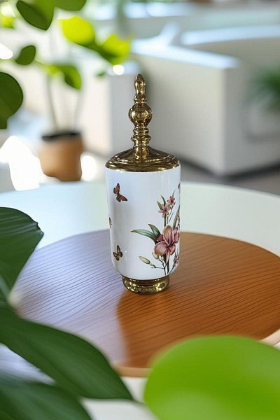 you are my gift Borcan decorativ din ceramica cu capac metalic si model floral – 46 cm