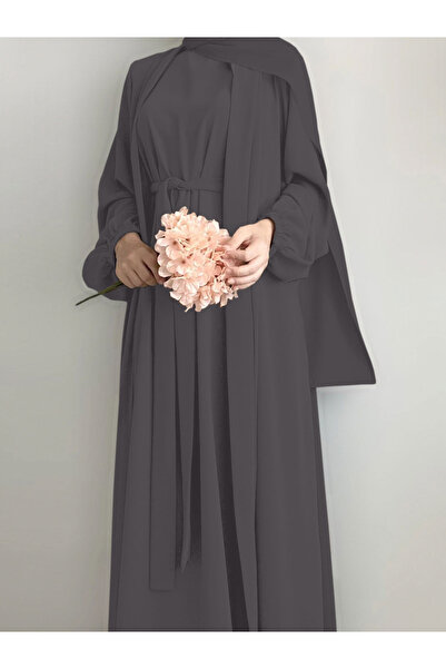 Take Two By Styli Women Solid Long Sleeve Front Open Abaya with Inner Dress