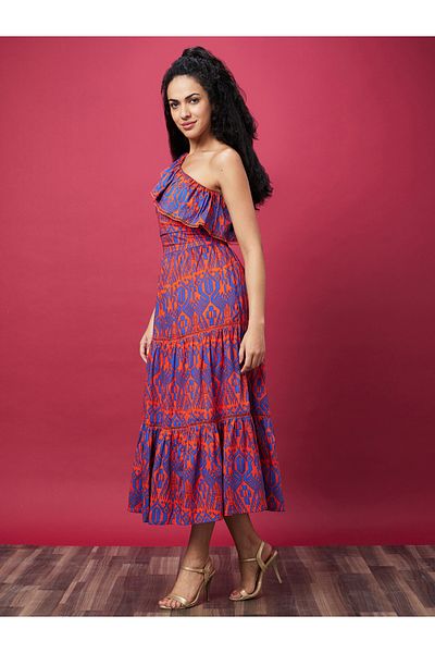 Globus By Styli Women Tribal Print One-Shoulder A-Line Midi Dress