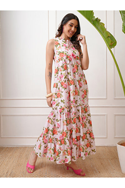 Vishudh By Styli Women Floral Print Sleeveless Tiered Maxi Dress