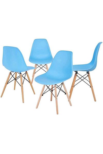 Taimi Pack of 4 Modern Style Plastic Dining Chair Mid Century Modern DSW Chair, Shell Lounge ,Light Blue