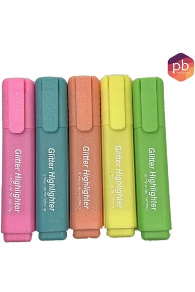 PHINDBOOKS Pastel Glitter Highlighter 5 Color Excellent marking results with glitter & shiny color