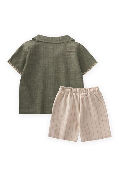 Cigit Handcrafted Detailed Shirt Suit 2-10 Years Green