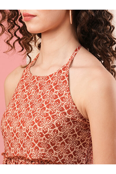 Globus By Styli Women Red All-Over Print Strappy Tiered Maxi Dress