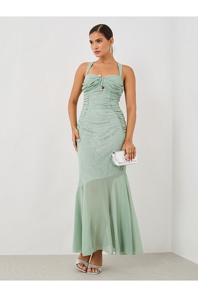 Styli Lace Insert Strappy A-Line Maxi Dress