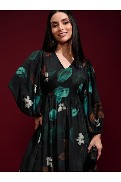 Vishudh By Styli Women Floral Printed Balloon Sleeves A-Line Maxi Dress